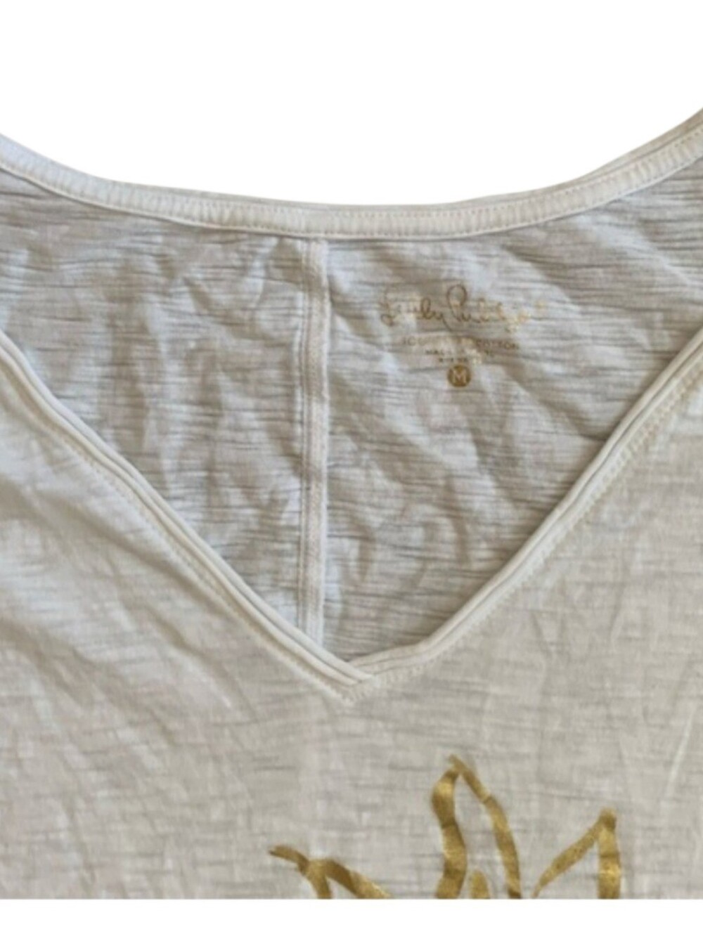 Lilly Pulitzer 100% cotton, relaxed fit White Tee with Gold Pineapple Graphic - Picture 5 of 5